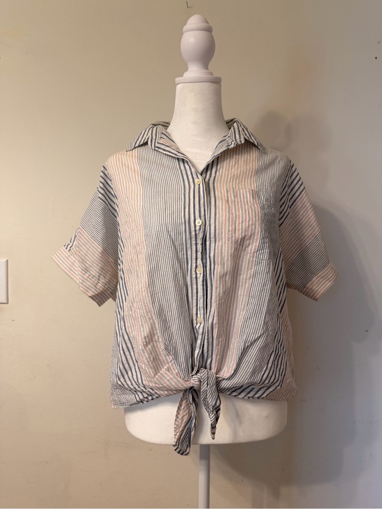 Madewell Tops - Madewell Striped Tie-Front Button-Up Shirt in Blue and Red